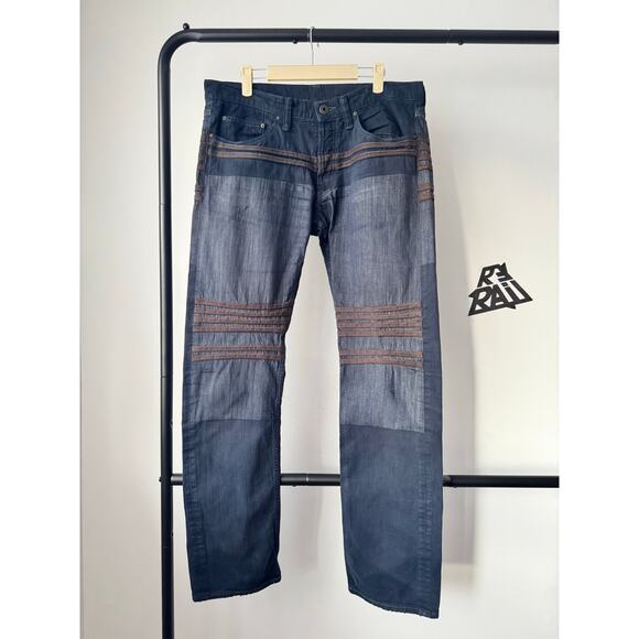 Issey Miyake Vintage Rib-Insert Patchwork Denim Jeans - Picture 1 of 8